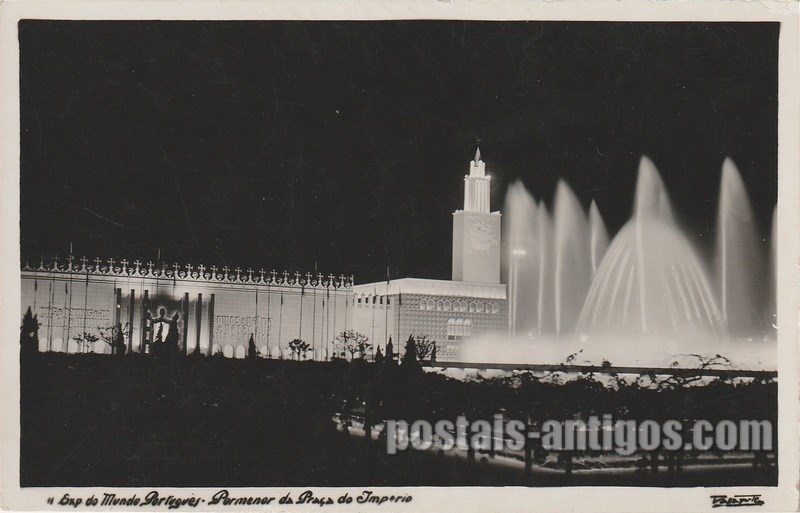 Bilhete postal ilustrado da Exposição do Mundo Português, Pormenor da Praça do Imperio  | Portugal em postais antigos 