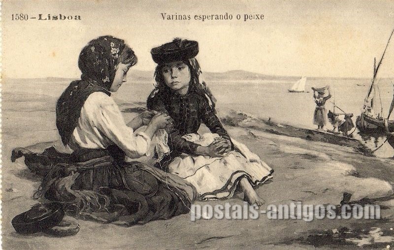 Bilhete postal de Varinas esperando o peixe | Portugal em postais antigos