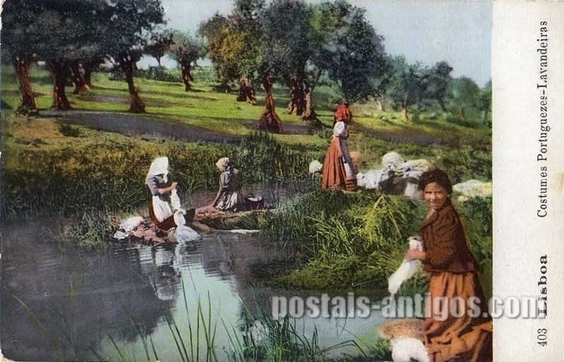 Bilhete postal de lavandeiras de lisboa | Portugal em postais antigos