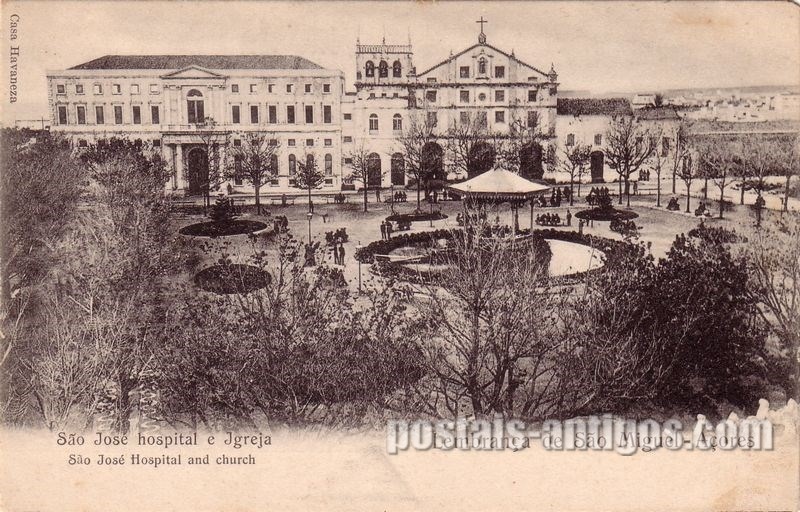 Bilhete postal de Hospital São José​ e Igreja, Ponta Delgada, Açores | Portugal em postais antigos
