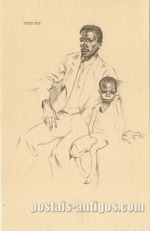 Bilhete postal ilustrado de Calungeia e sua filha Sagala, Angola | Portugal em postais antigos