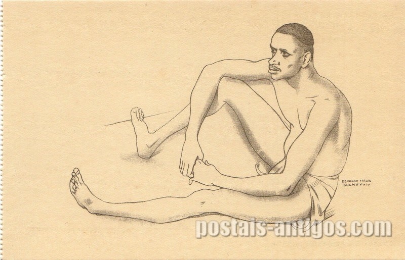 Bilhete postal ilustrado de Chadi, Dançador Bijadoz, Guiné | Portugal em postais antigos