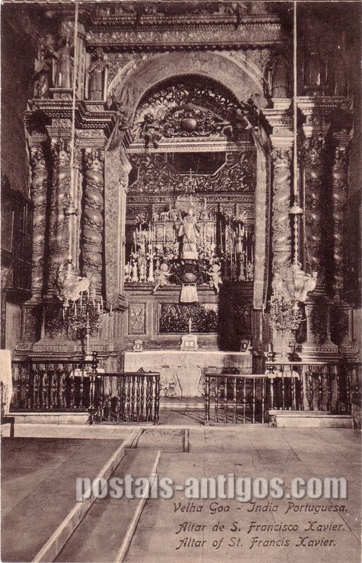 Bilhete postal do Altar de São Francisco de Xavier, Velha Goa, India Portuguesa | Portugal em postais antigos