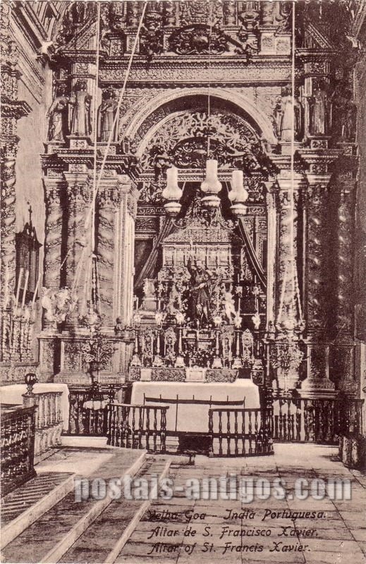 Bilhete postal do Altar de São Francisco de Xavier, Velha Goa, India Portuguesa | Portugal em postais antigos