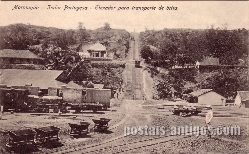 Bilhete postal doElevador para transporte de brita, Mormugão, India Portuguesa | Portugal em postais antigos