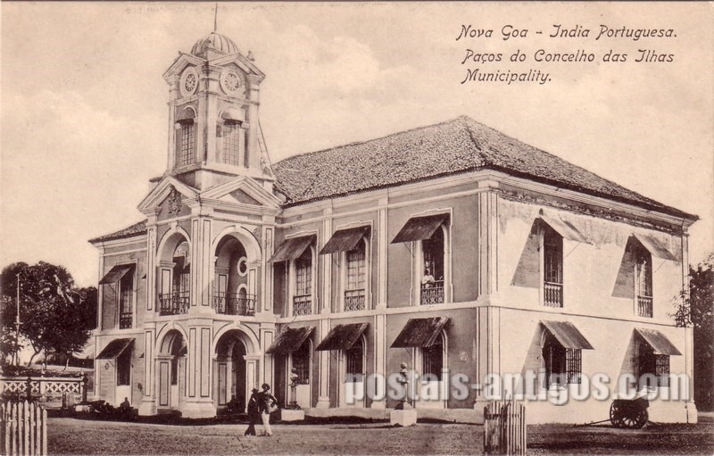 Bilhete postal dos Paços do Concelho das Ilhas, Nova Goa, India Portuguesa | Portugal em postais antigos