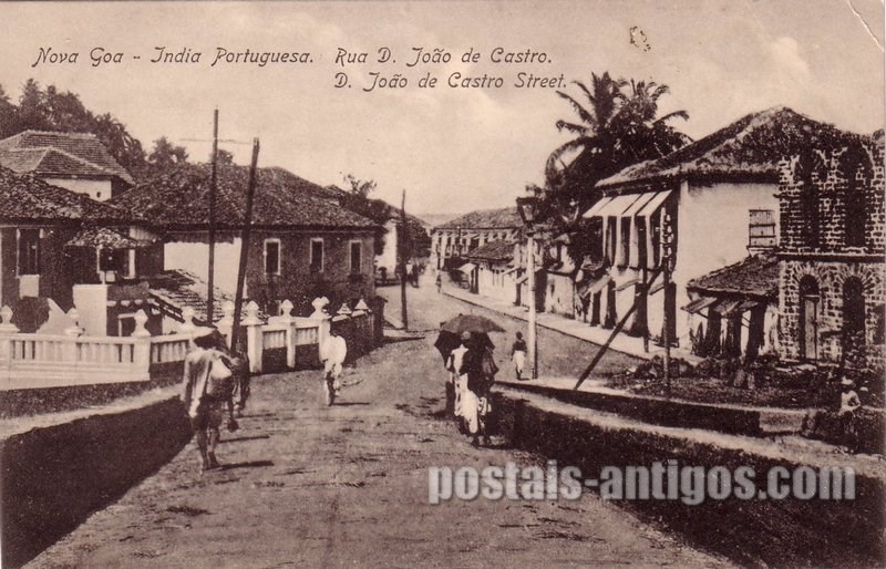 Bilhete postal da Rua Dom João de Castro, Nova Goa, India Portuguesa | Portugal em postais antigos