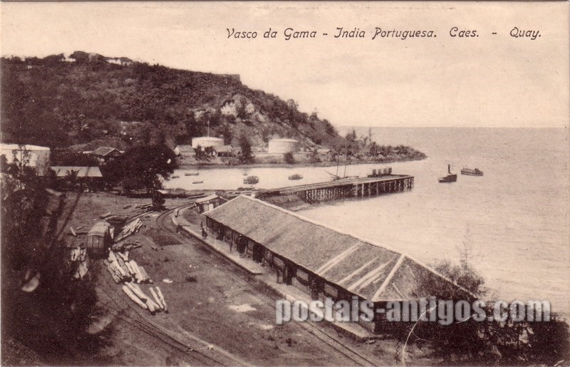 Bilhete postal de cais em Vasco da Gama India Portuguesa | Portugal em postais antigos