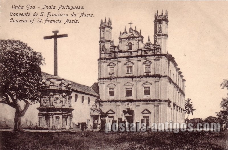 Bilhete postal do Convento de São Francisco de Assis, Velha Goa, India Portuguesa | Portugal em postais antigos