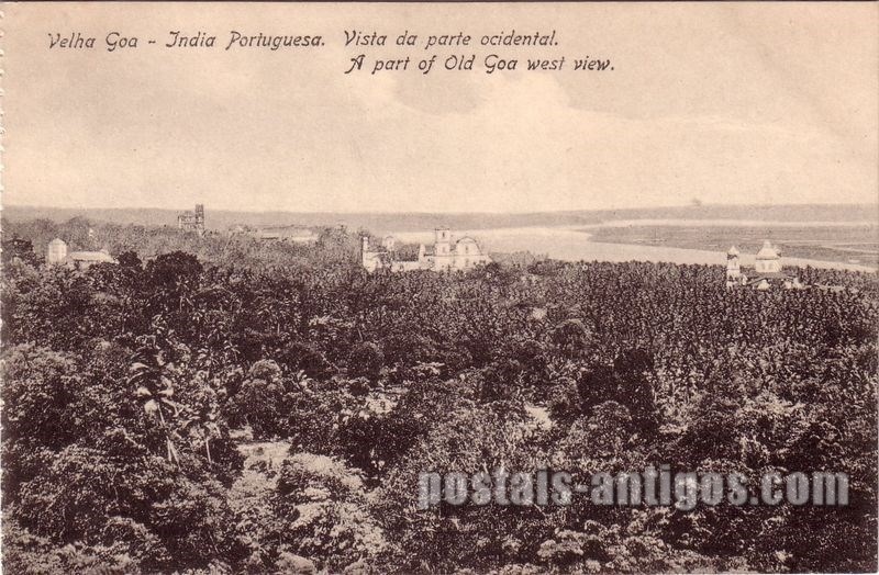 Bilhete postal da Vista da parte ocidental, Velha Goa, India Portuguesa | Portugal em postais antigos