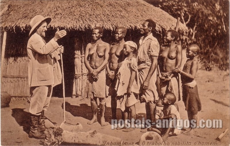 Bilhete postal ilustrado antigo "O trabalho", Inhambane,  Moçambique | Portugal em postais antigos