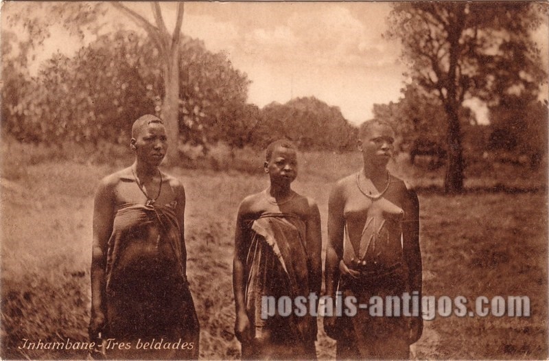 Bilhete postal ilustrado antigo de Tres beldades, Inhambane,  Moçambique | Portugal em postais antigos
