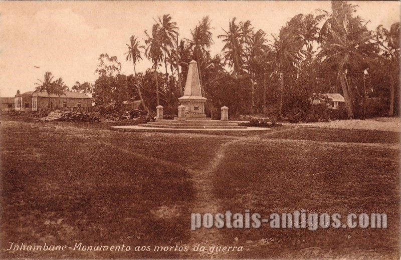 Bilhete postal ilustrado antigo do Monumento aos Mortos da Grande Guerra, Inhambane,  Moçambique | Portugal em postais antigos