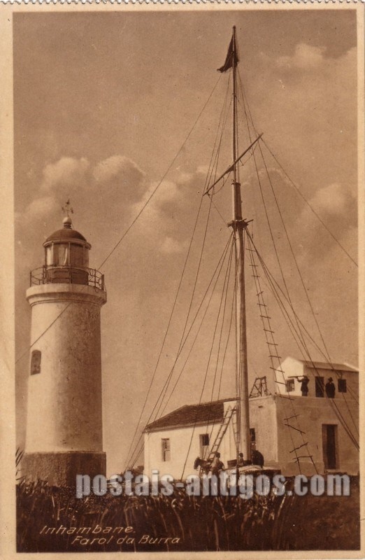 Bilhete postal ilustrado antigo do Farol da Burra, Inhambane,  Moçambique | Portugal em postais antigos