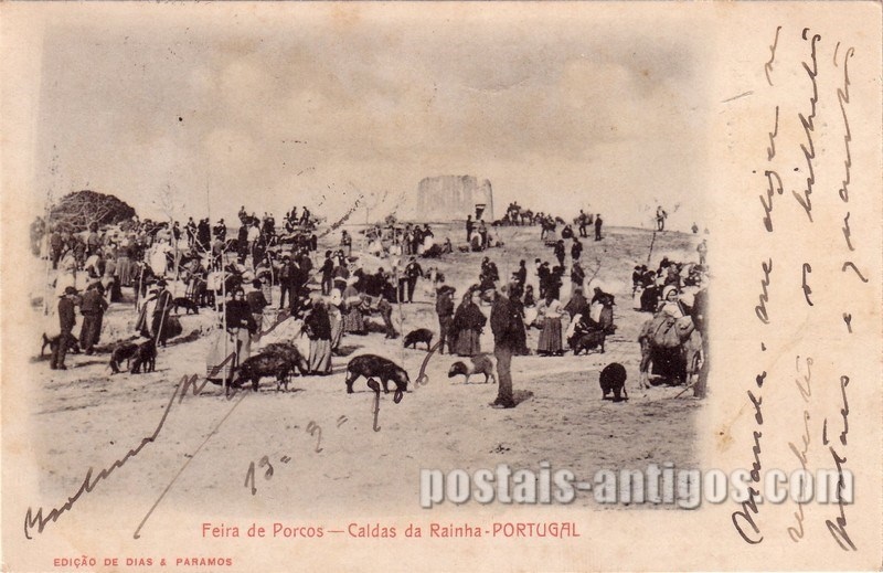 Bilhete postal de Caldas da Rainha, Feira de porcos | Portugal em postais antigos
