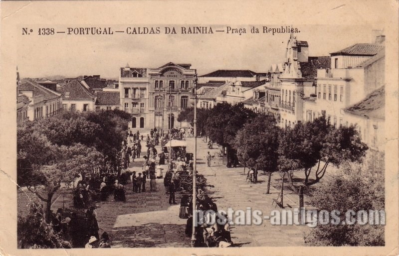 Bilhete postal de Caldas da Rainha, Praça da República e mercado | Portugal em postais antigos