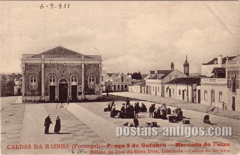 Bilhete postal de Caldas da Rainha, mercado de peixe na praça 5 de Outubro | Portugal em postais antigos
