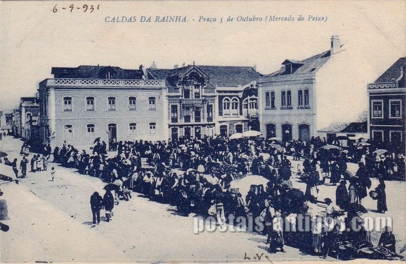 Bilhete postal de Caldas da Rainha, mercado do peixe | Portugal em postais antigos