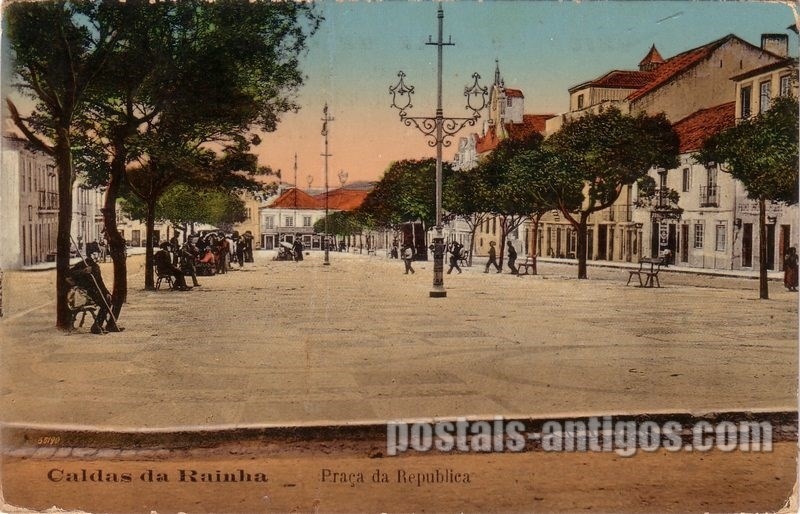 Bilhete postal de Caldas da Rainha, Praça da República | Portugal em postais antigos