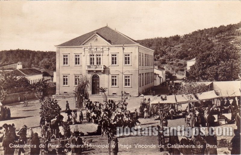 Bilhete postal de  Castanheira de Pera, Praça Visconde, em dia de mercado | Portugal em postais antigos