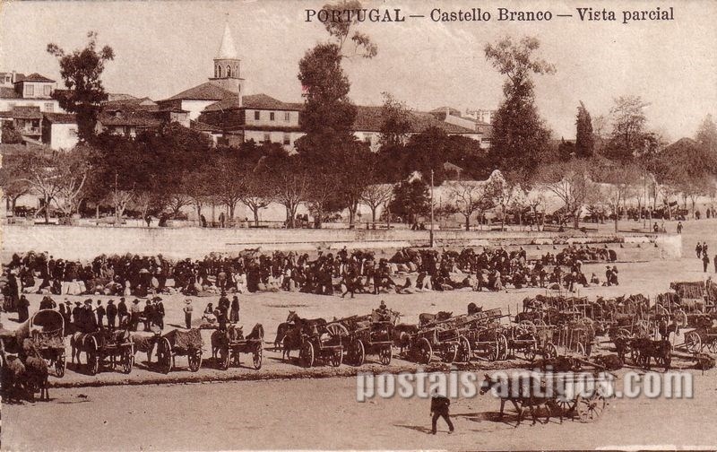 Bilhete postal de Castelo Branco, vista parcial da feira | Portugal em postais antigos