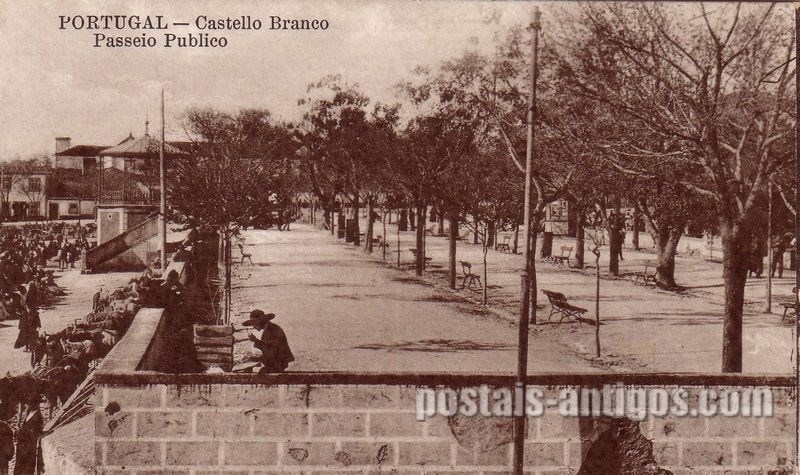 Bilhete postal de Castelo Branco, Passeio Público e feira | Portugal em postais antigos