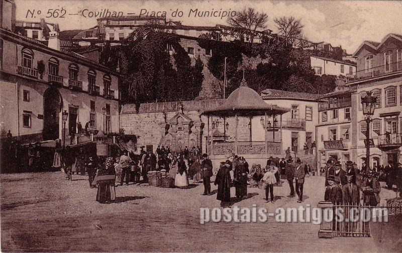Bilhete postal de Covilhã, Praça do Município | Portugal em postais antigos