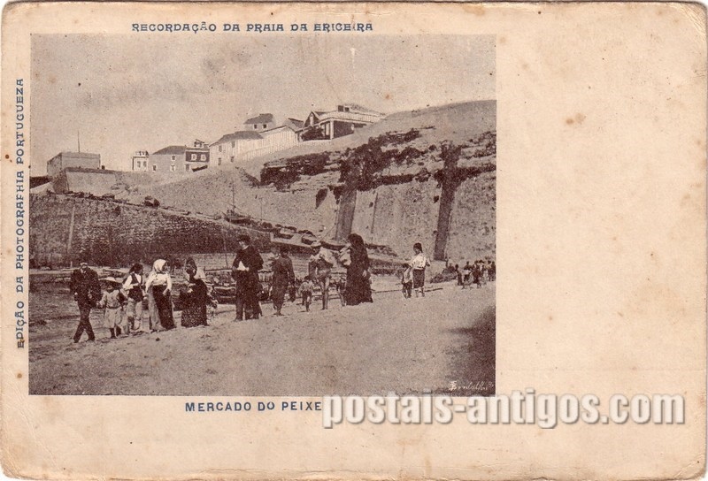 Bilhete postal de Ericeira, mercado do peixe na praia | Portugal em postais antigos