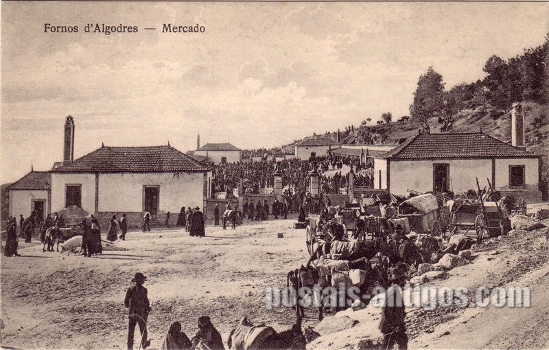 Bilhete postal de Fornos de Algodres, mercado | Portugal em postais antigos