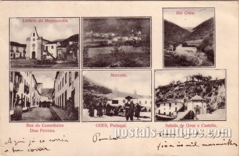 Bilhete postal de Góis, várias vista, Mercado, Rio Ceira... | Portugal em postais antigos