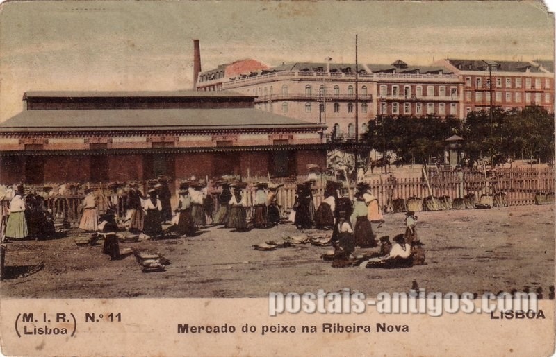 Bilhete postal de Lisboa, Mercado do peixe na Ribeira Nova | Portugal em postais antigos