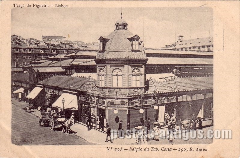 Bilhete postal de Lisboa, Praça da Figueira e mercado | Portugal em postais antigos