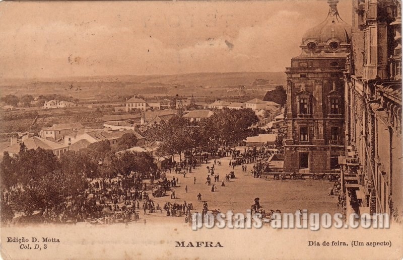 Bilhete postal de Mafra, dia de feira | Portugal em postais antigos