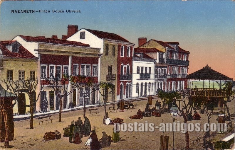 Bilhete postal de Nazaré, Praça Souza Oliveira | Portugal em postais antigos