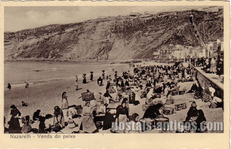 Bilhete postal de Nazaré, venda do peixe | Portugal em postais antigos