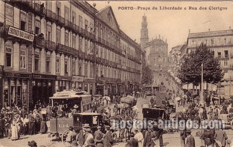 Bilhete postal de Porto, Praça da Liberdade e Rua dos Clerigos | Portugal em postais antigos