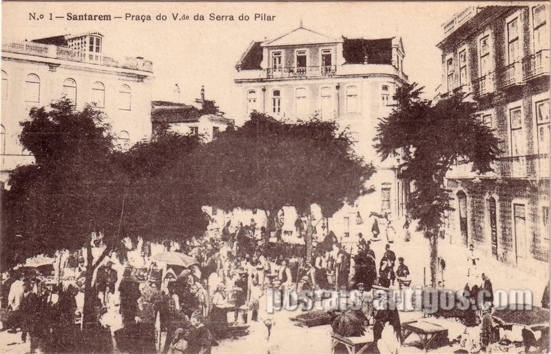 Bilhete postal de Santarém, Mercado na Praça do Vde da Serra do Pilar | Portugal em postais antigos