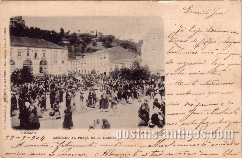 Bilhete postal de Tomar, Mercado na praça de D. Manuel | Portugal em postais antigos