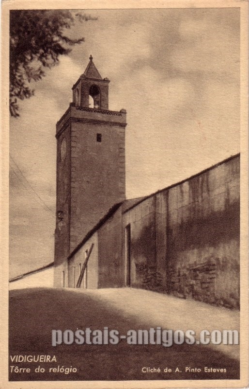 Bilhete postal ilustrado de Vidigueira, ​Torre do Relógio | Portugal em postais antigos 