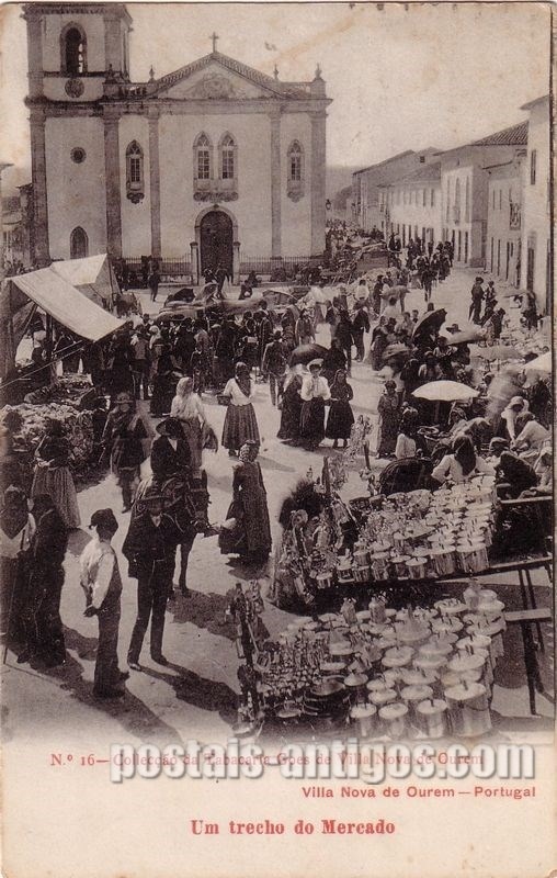 Bilhete postal de Vila Nova de Ourém, um trecho do mercado | Portugal em postais antigos