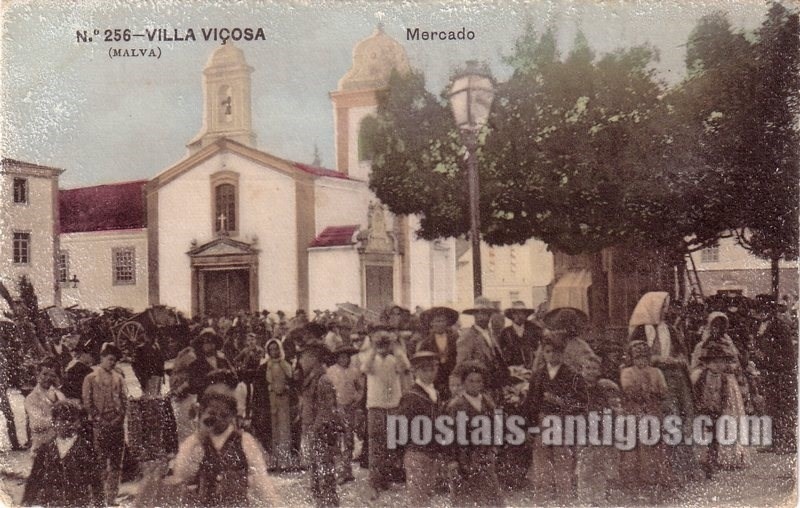 Bilhete postal de Vila Viçosa, mercado | Portugal em postais antigos