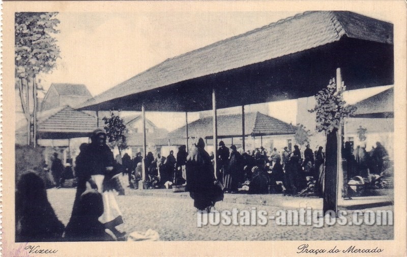 Bilhete postal de Viseu, Praça do Mercado | Portugal em postais antigos