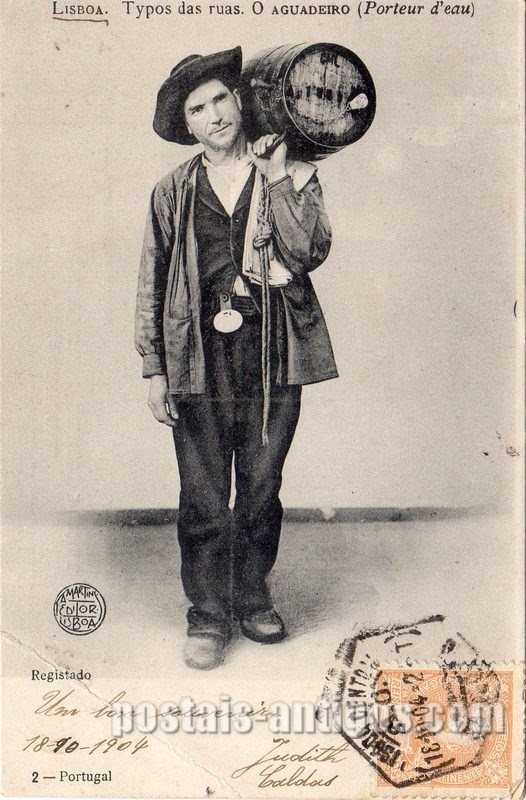 Bilhete postal ilustrado de Lisboa: costume de um aguadeiro | Portugal em postais antigos