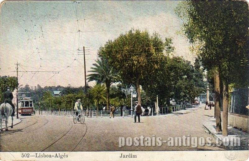 Bilhete postal ilustrado de Jardim de Algés, Oeiras, Lisboa | Portugal em postais antigos 