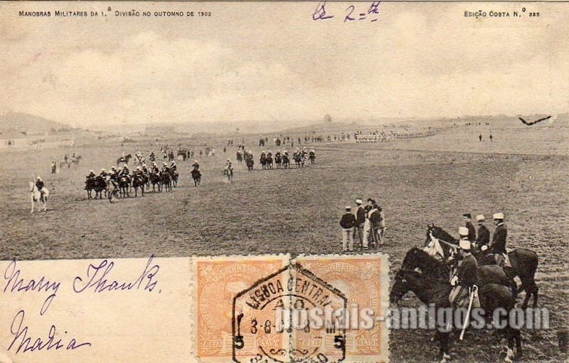Bilhete postal antigo : Manobras militares da 1a Divisão | Portugal em postais antigos