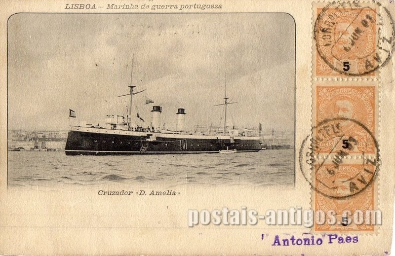 Bilhete postal do Cruzador Dona Amélia, Marinha Portuguesa | Portugal em postais antigos 
