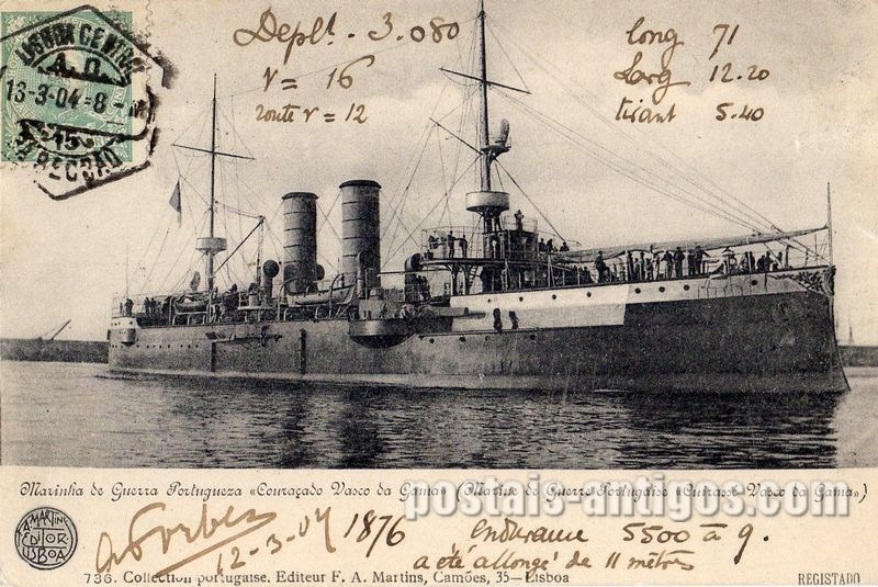 Bilhete postal do Couraçado Vasco da Gamaa, Marinha Portuguesa | Portugal em postais antigos 