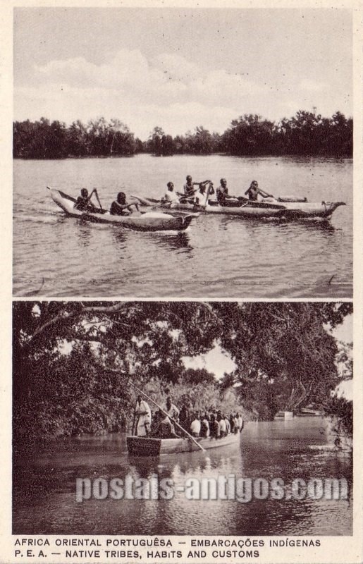 Embarcações indígenas, Moçambique Bilhete postal ilustrado de Moçambique, Embarcações indígenas | Portugal em postais antigos