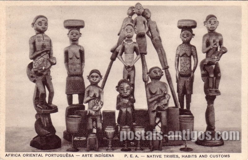 Bilhete postal ilustrado de Moçambique, Arte Indígena | Portugal em postais antigos 
