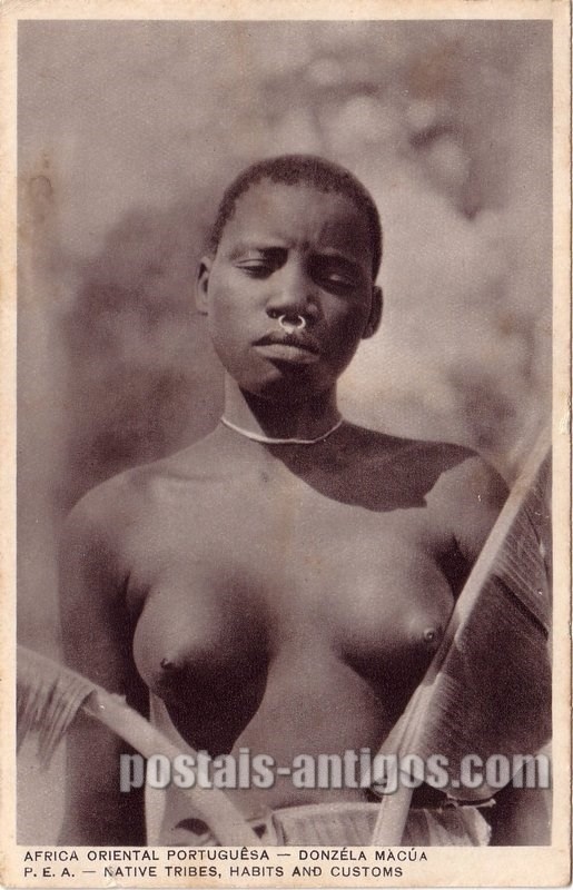 Bilhete postal ilustrado de Moçambique, Donzela Macua | Portugal em postais antigos 